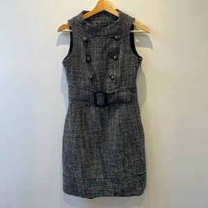 Club Monaco wool belt shortsleeve textured white black short business dress sz 6
